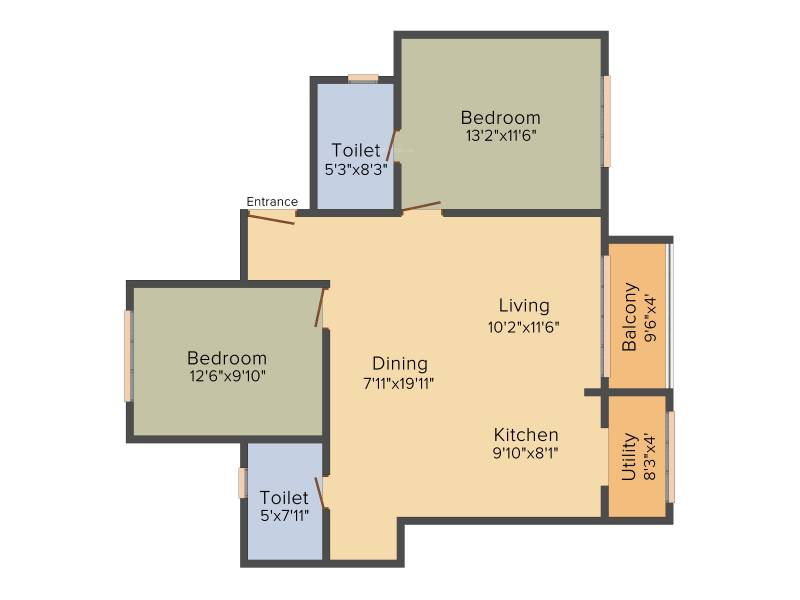 Esteem Emblem (2BHK+2T (1,200 sq ft) 1200 sq ft)