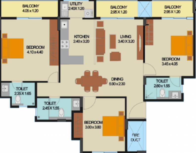 Esteem Emblem (3BHK+3T (1,650 sq ft) 1650 sq ft)