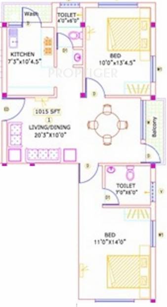 Kosalram Sai Krishna Enclave (2BHK+2T (1,015 sq ft) 1015 sq ft)