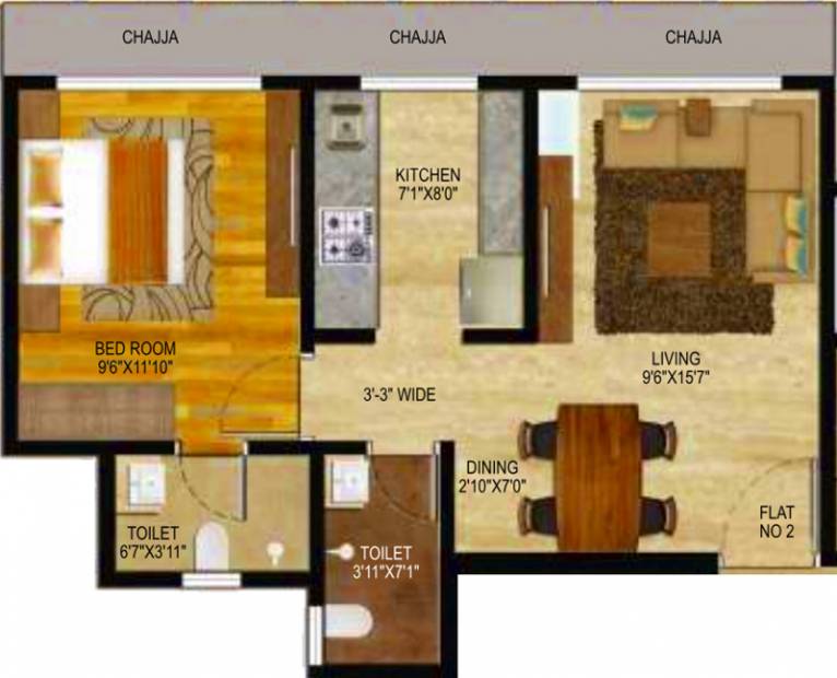Veena Serenity (1BHK+2T (690 sq ft) 690 sq ft)