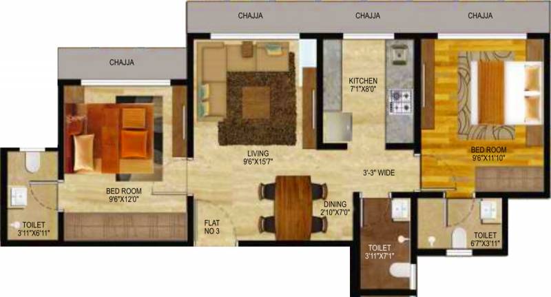 Veena Serenity (2BHK+3T (930 sq ft) 930 sq ft)