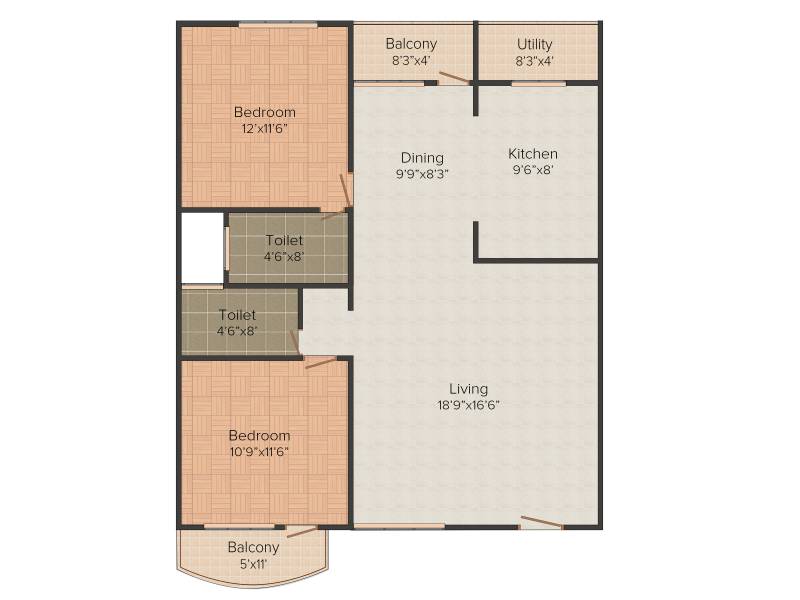KV Lake Front (2BHK+2T (1,255 sq ft) 1255 sq ft)