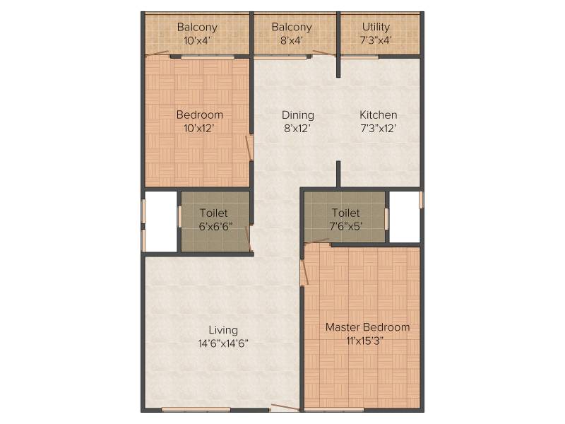 KV Lake Front (2BHK+2T (1,220 sq ft) 1220 sq ft)
