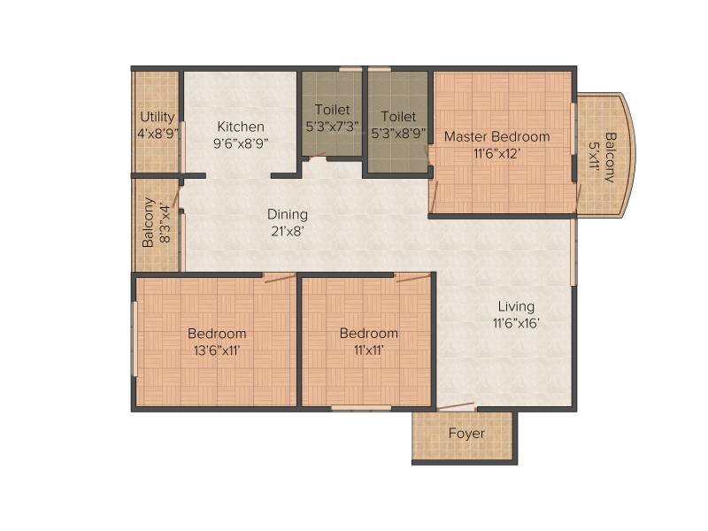 KV Lake Front (3BHK+2T (1,450 sq ft) 1450 sq ft)