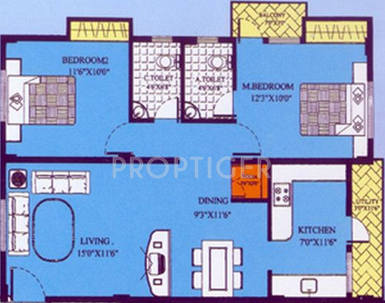 DS Sparsh (2BHK+2T (1,150 sq ft) 1150 sq ft)