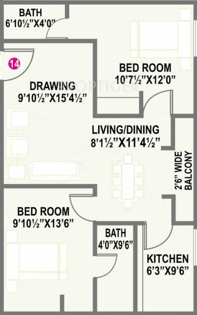 Sai Akshay Constructions Fortune (2BHK+2T (890 sq ft) 890 sq ft)
