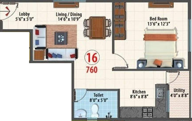 Dhiraan Ferns Bluebells (1BHK+1T (760 sq ft) 760 sq ft)