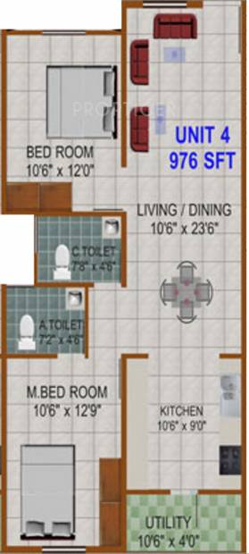 Prabhavathi Lotus 2 (2BHK+2T (976 sq ft) 976 sq ft)