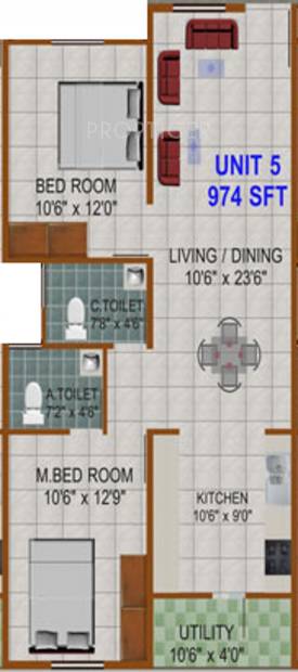 Prabhavathi Lotus 2 (2BHK+2T (974 sq ft) 974 sq ft)