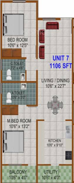 Prabhavathi Lotus 2 (2BHK+2T (1,106 sq ft) 1106 sq ft)