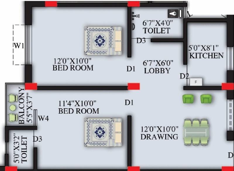 Kalpana River View (2BHK+2T (850 sq ft) 850 sq ft)
