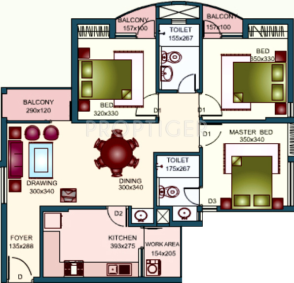Seiken East End (3BHK+2T (1,477 sq ft) 1477 sq ft)