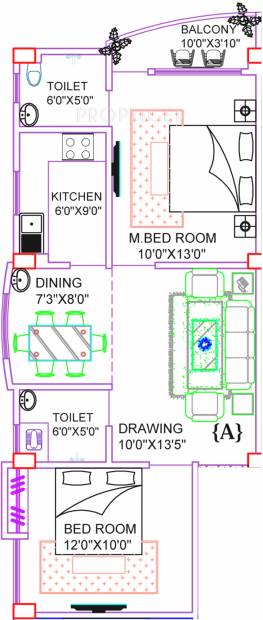 Sri Ram Infrastructure Saurabh Complex Floor Plan (2BHK+2T (920 sq ft) 920 sq ft)
