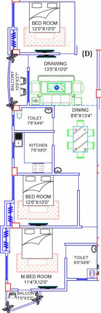 Sri Ram Infrastructure Saurabh Complex Floor Plan (3BHK+2T (1,330 sq ft) 1330 sq ft)