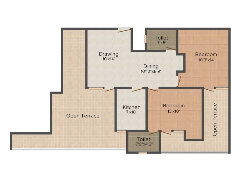 SDC Courtyard (2BHK+2T (1,100 sq ft) 1100 sq ft)