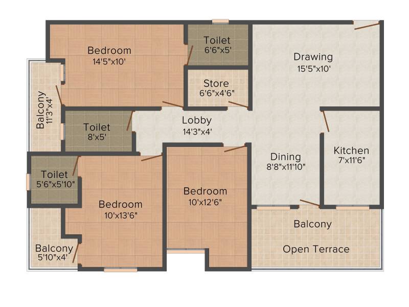 SDC Courtyard (3BHK+3T (1,600 sq ft) 1600 sq ft)