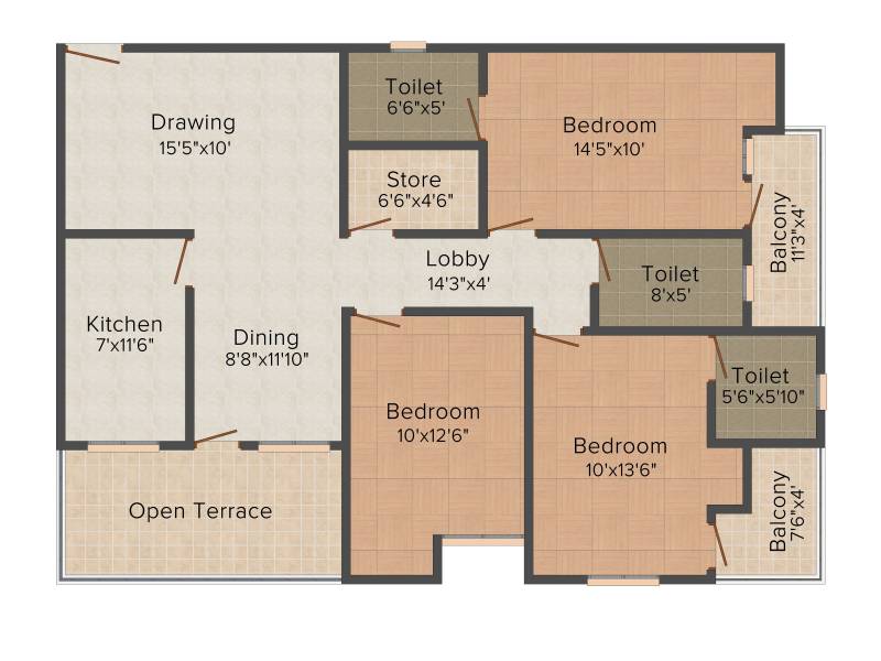 SDC Courtyard (3BHK+3T (1,610 sq ft) 1610 sq ft)