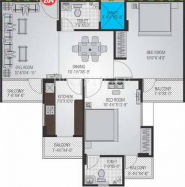 SDC The Key Stone (2BHK+2T (1,140 sq ft) 1140 sq ft)
