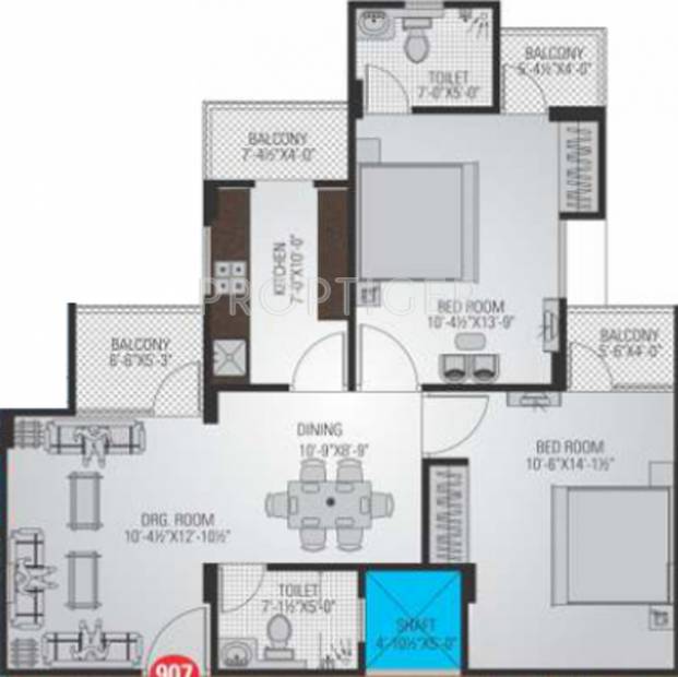 SDC The Key Stone (2BHK+2T (1,170 sq ft) 1170 sq ft)