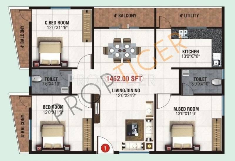 Divya SLV Ratnagiri Enclave (3BHK+2T (1,462 sq ft) 1462 sq ft)