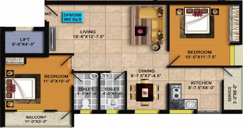 RKN Diksha Flats Phase II (2BHK+2T (965 sq ft) 965 sq ft)