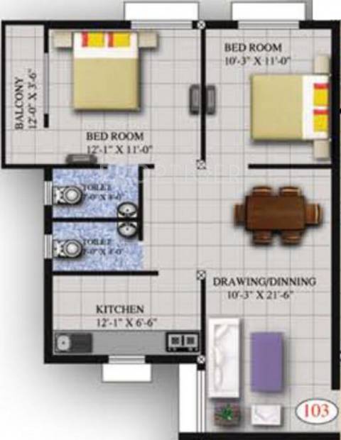 Roshan Elegant (2BHK+2T (1,040 sq ft) 1040 sq ft)