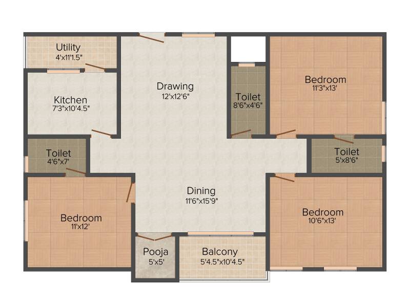 Swasudha Tree Storie (3BHK+3T (1,575 sq ft) + Pooja Room 1575 sq ft)