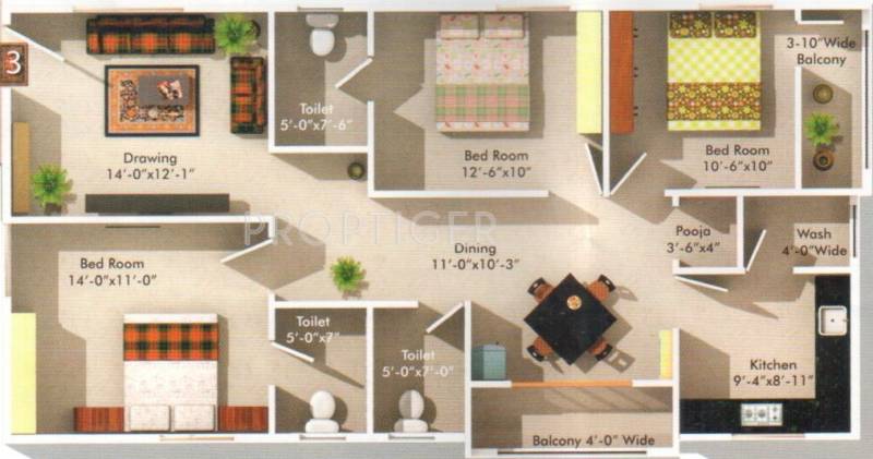 Nestcon Aishwarya (3BHK+3T (1,444 sq ft) 1444 sq ft)