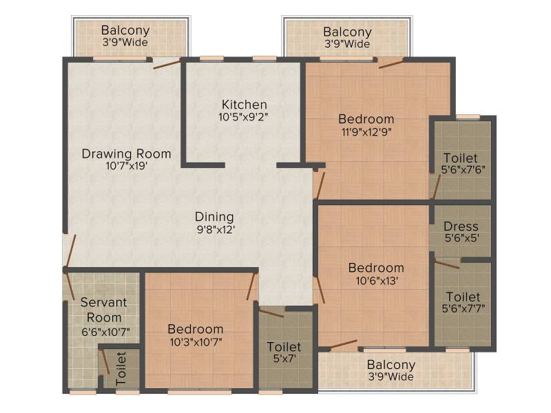 Gandharva Imperial Crest (3BHK+3T (1,810 sq ft) + Servant Room 1810 sq ft)