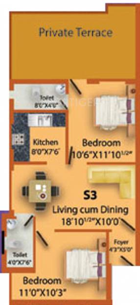 MS MM Triumph (2BHK+2T (808 sq ft) 808 sq ft)