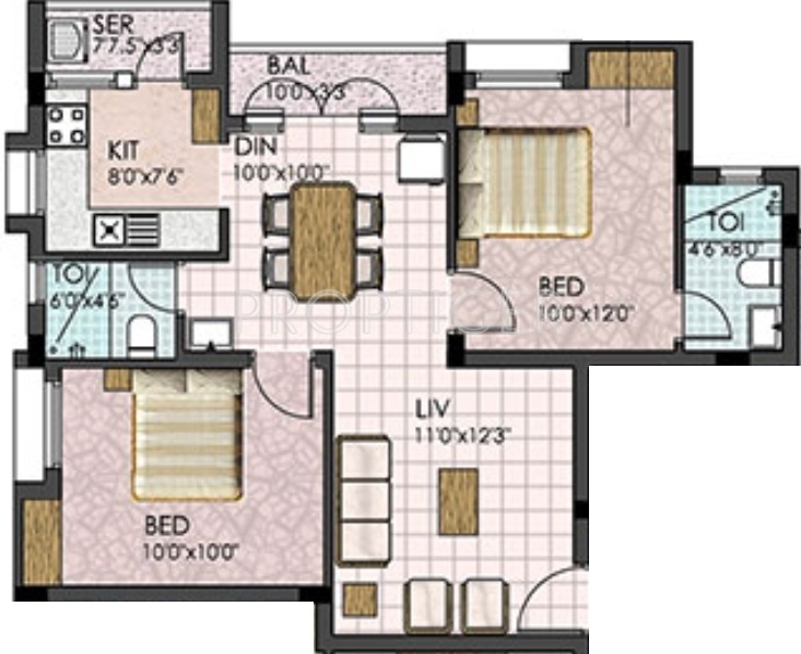 Acchyuthan Shivam (2BHK+2T (934 sq ft) 934 sq ft)