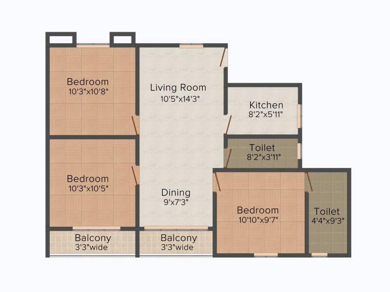 KIC Kadambari (3BHK+2T (1,050 sq ft) 1050 sq ft)
