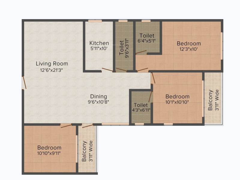 KIC Kadambari (3BHK+3T (1,395 sq ft) 1395 sq ft)