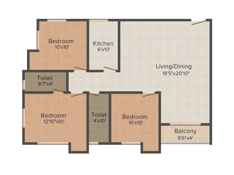 RBN Spring Nest (3BHK+2T (1,369 sq ft) 1369 sq ft)
