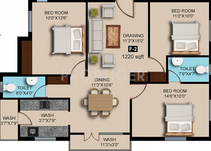 Oliyas Ruby (3BHK+2T (1,220 sq ft) 1220 sq ft)