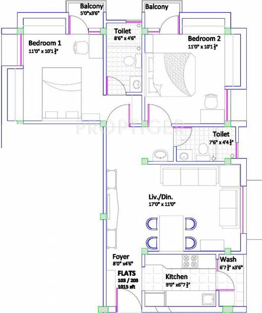 Oliyas Ruby (2BHK+2T (1,015 sq ft) 1015 sq ft)