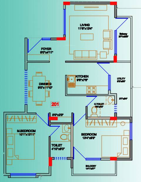 Manasa Palm Spring (2BHK+1T (1,124 sq ft) 1124 sq ft)