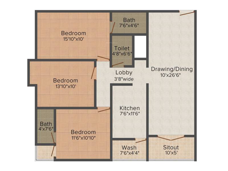 Maa Kanha Heights (3BHK+3T (1,565 sq ft) 1565 sq ft)