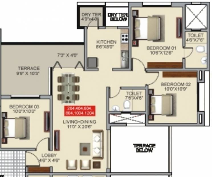 D R Gavhane Destinations Ostia (3BHK+2T (1,193 sq ft) 1193 sq ft)
