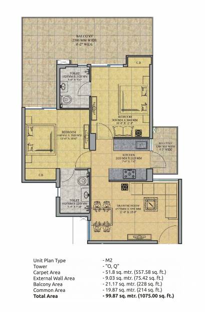 Gaursons 16th Park View (2BHK+2T (1,075 sq ft) 1075 sq ft)