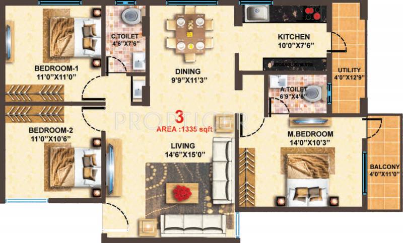 MBR Scapple (3BHK+2T (1,335 sq ft) 1335 sq ft)