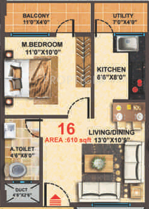 MBR Scapple (1BHK+1T (610 sq ft) 610 sq ft) MBR Scapple (1BHK+1T (610 sq ft) 610 sq ft)