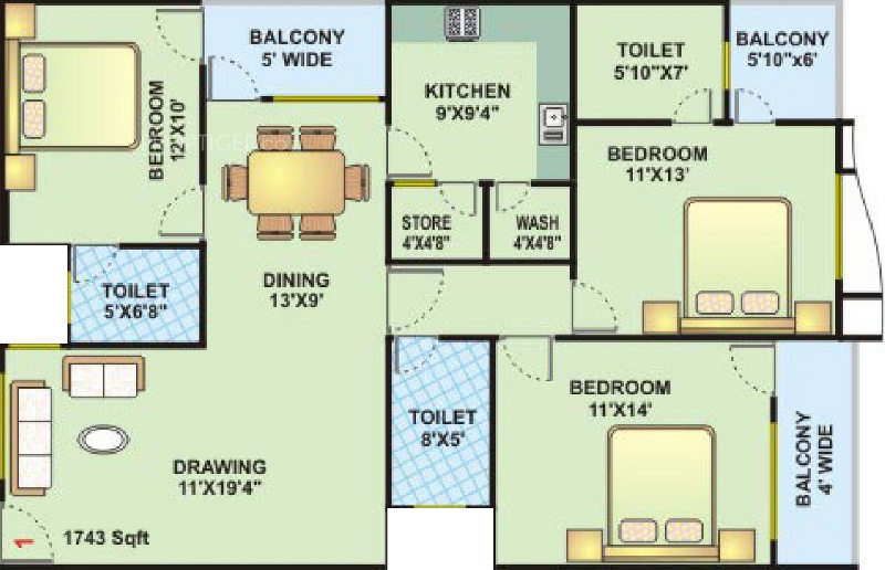 Sterling Skyline (3BHK+3T (1,743 sq ft) 1743 sq ft)