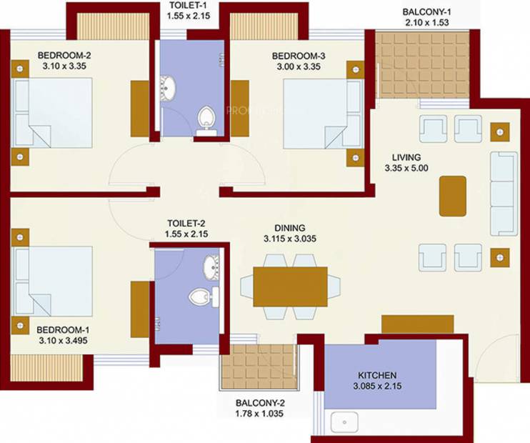 Fire Carnation Mids (3BHK+2T (1,217 sq ft) 1217 sq ft)