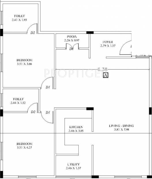 Foundations Sudharshana Floor Plan (2BHK+2T (1,342 sq ft) 1342 sq ft)