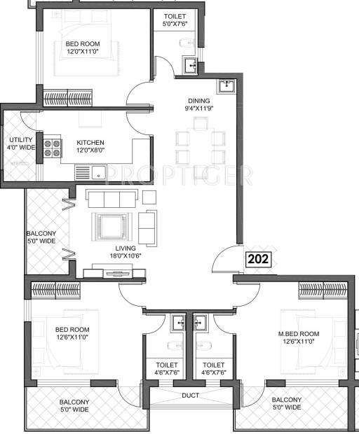 Udbhav Developers Bhaskar Coconut Groves Floor Plan (3BHK+3T (1,595 sq ft) 1595 sq ft)