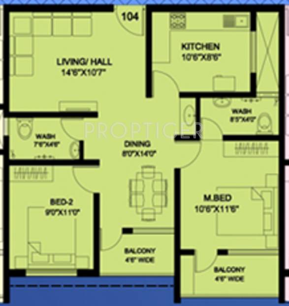 Mahasathi River View (2BHK+2T (1,048 sq ft) 1048 sq ft)