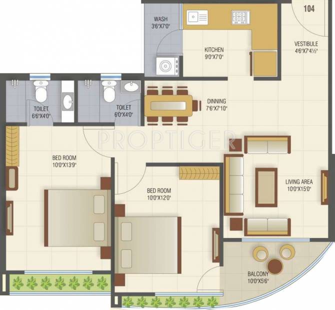 Classic Lake View Tower (2BHK+2T (1,233 sq ft) 1233 sq ft)