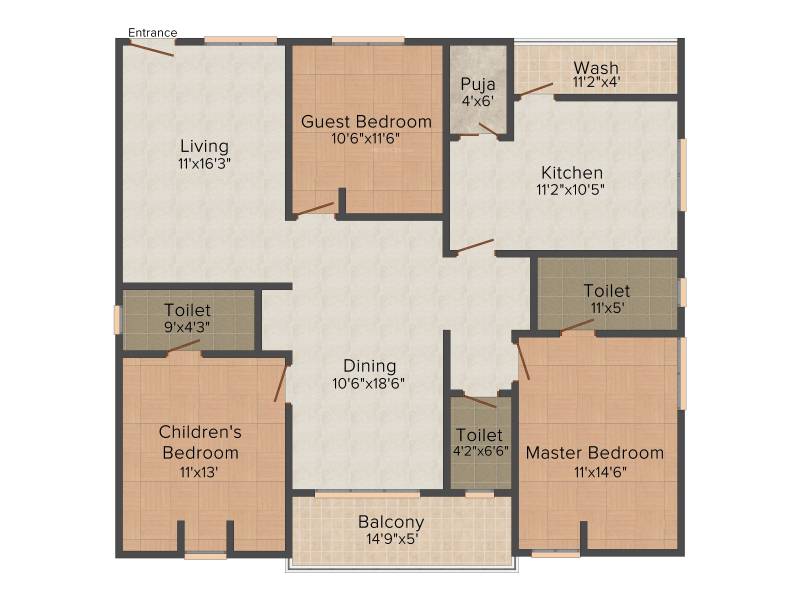 Shubham Builders and Developers Blooms 3BHK+3T (1,820 sq ft) + Pooja Room