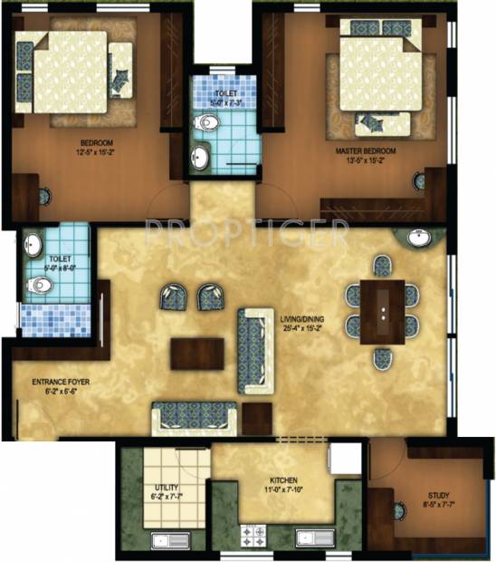 Vista Spaces Azure (2BHK+2T (1,330 sq ft) + Study Room 1330 sq ft)